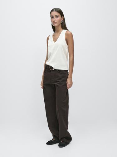 Haut col en V 100 % coton - Blanc cassé de Zara - Image 0