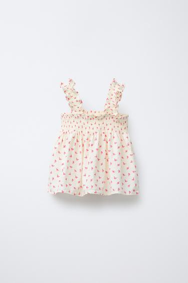 FLORAL DOTTED MESH TOP - Pink / White by Zara - Image 1