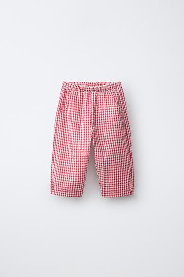 Zara PANTALONE SA KARIRANIM VICHY DEZENOM – bela / crvena – Slika 0