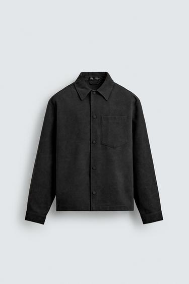 RELAXED FIT FAUX SUEDE OVERSHIRT - Black by Zara