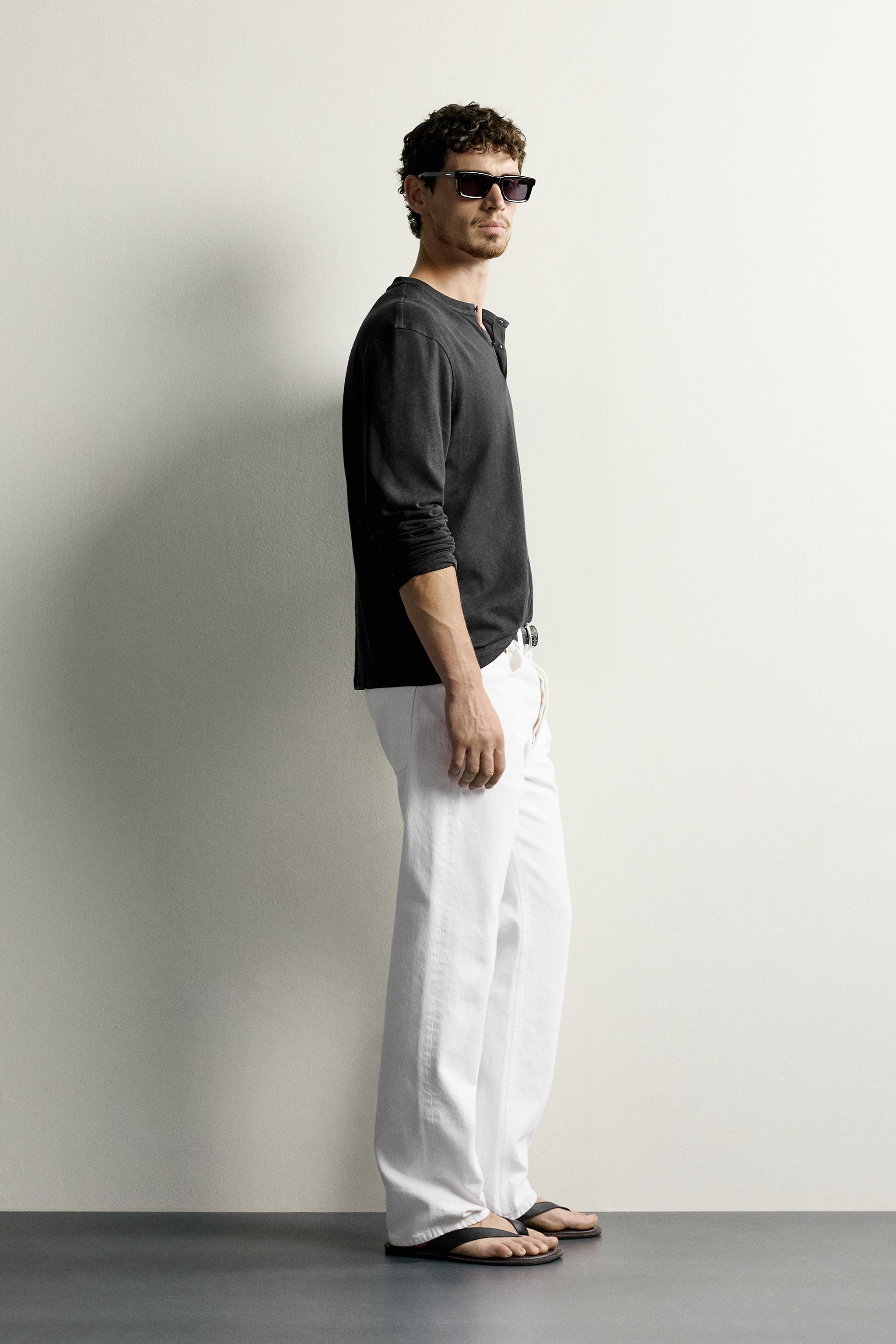 Мужские футболки Zara LINEN-COTTON HENLEY T-SHIRT — фото 4