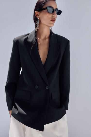 BLAZER متصالب OVERSIZE - أسود الخاص بـ Zara