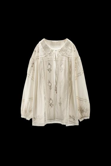 LIMITED EDITION EMBROIDERED FLORAL SHIRT - Oyster-white by Zara - Image 0