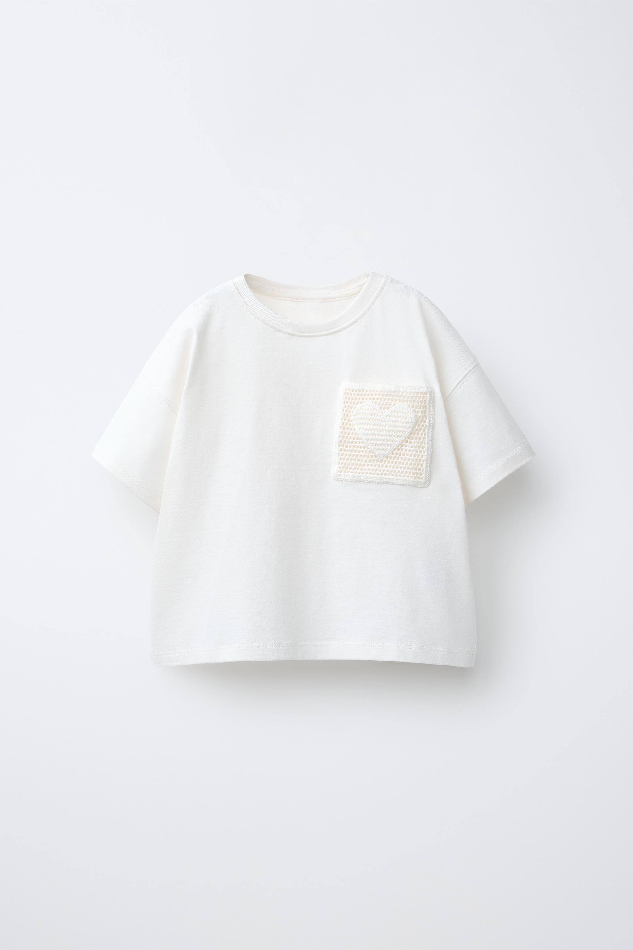 T-SHIRT WITH CROCHET KNIT POCKET - White | ZARA Turkey