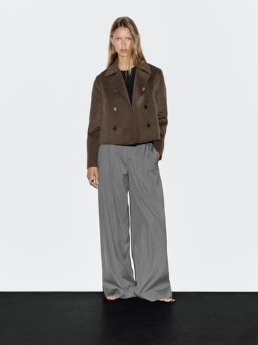 Zara Short double-breasted wool blend coat - Chocolate - Image 0