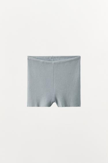 Zara RIB KNIT SHORTS - Blue marl