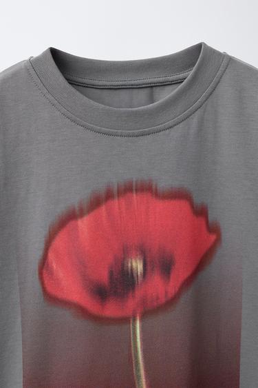 POPPY PRINT T-SHIRT - Anthracite grey by Zara - Image 2
