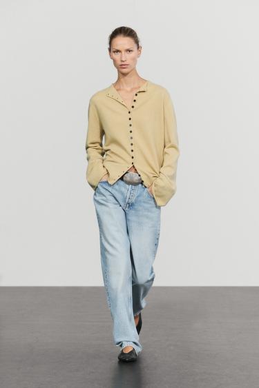 Wool-blend knit cardigan with buttons — Olive green 1
