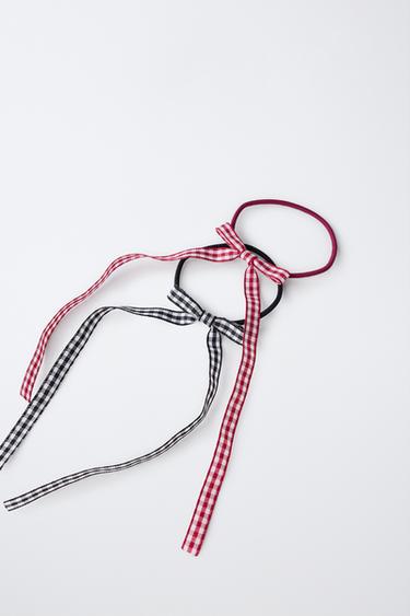 FOUR-PACK OF SOLID AND GINGHAM BOW HAIR TIES — Multicolored 2