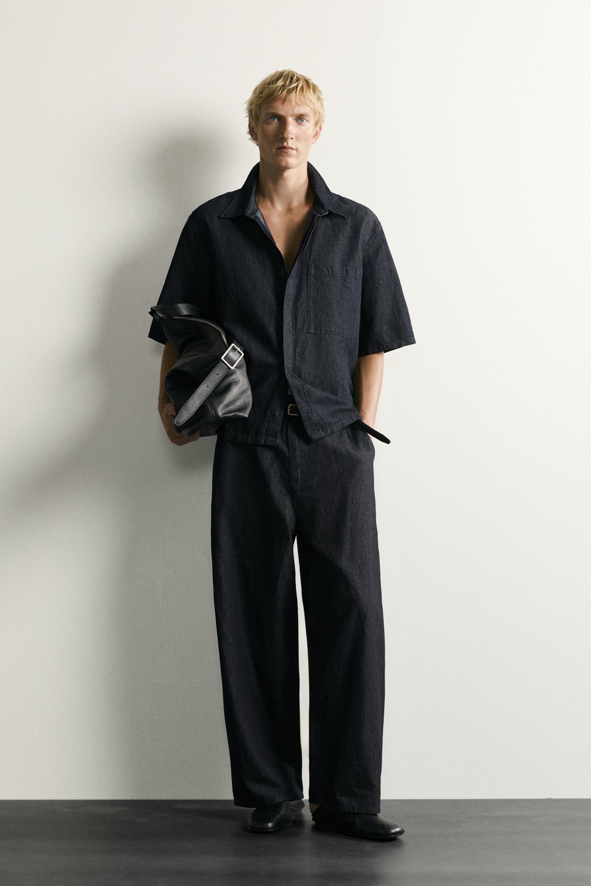 COTTON-LINEN BOXY FIT DENIM SHIRT