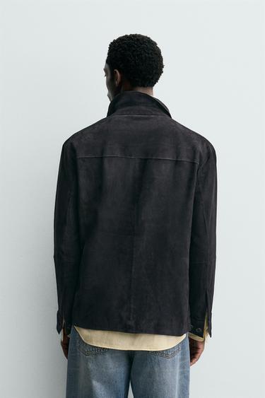 SUEDE LEATHER OVERSHIRT - Navy blue by Zara - Image 2