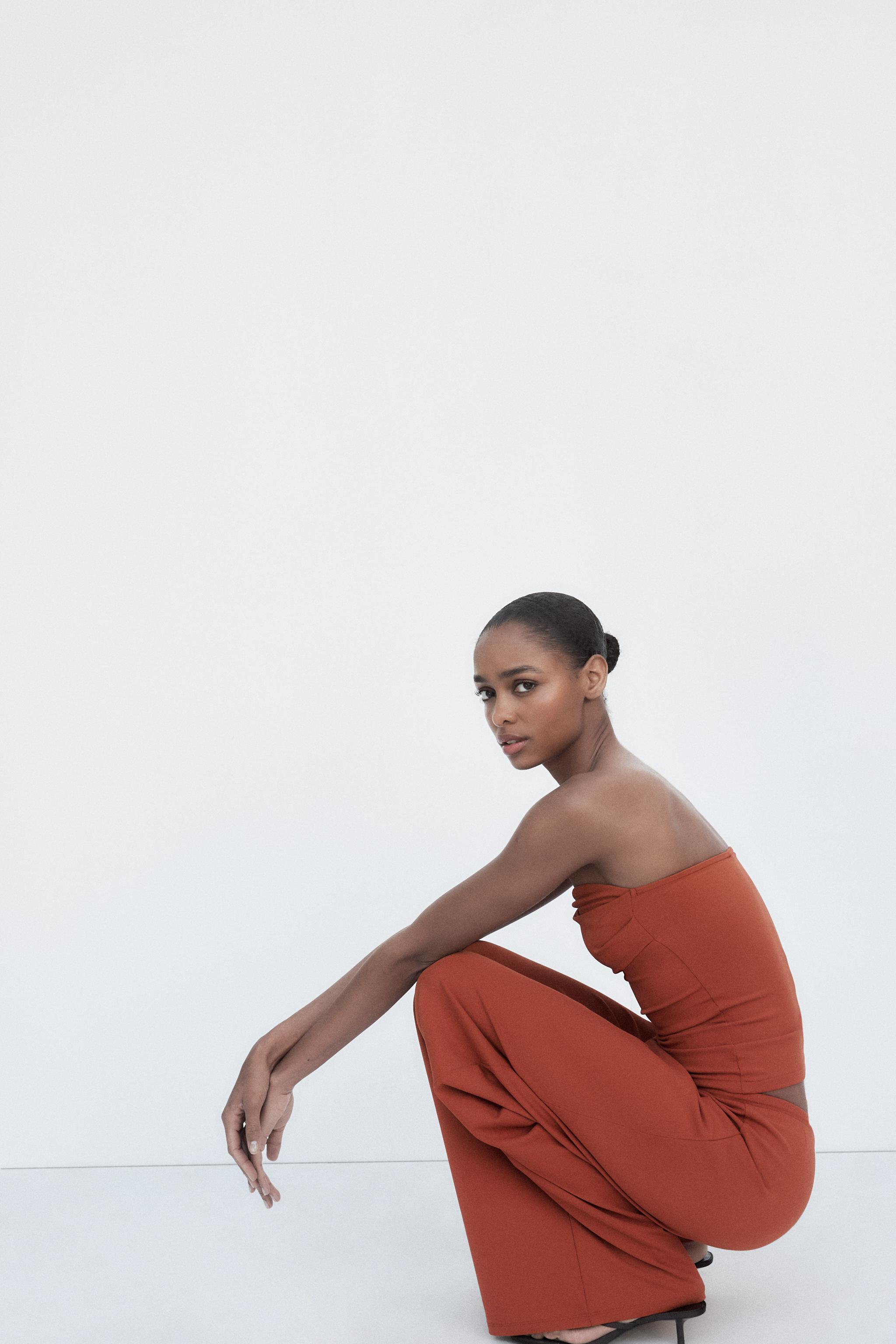 TEXTURED BANDEAU TOP - Brown | ZARA United States