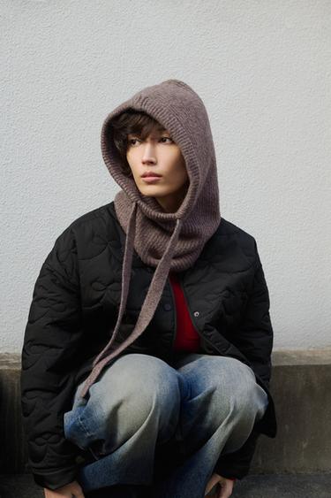 リブ編みフードモールグレーZaraのリブ編みフード - モールグレー