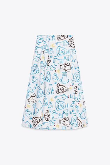 PRINTED POPLIN MIDI SKIRT - Blue/White by Zara - Image 4