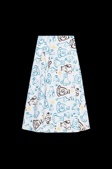 PRINTED POPLIN MIDI SKIRT - Blue/White by Zara - Image 0
