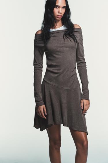 Zara ASYMMETRIC SHORT DRESS - Brown marl