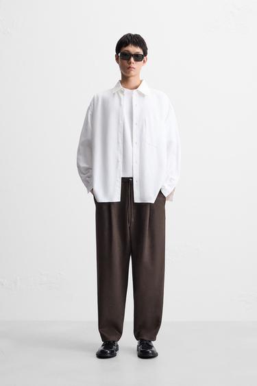 FAUX SUEDE PLEATED TROUSERS - Chocolate by Zara