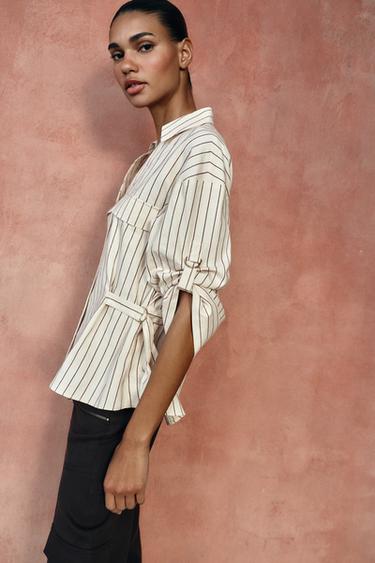 CHEMISE SAFARI À RAYURES - Écru de Zara - Image 1