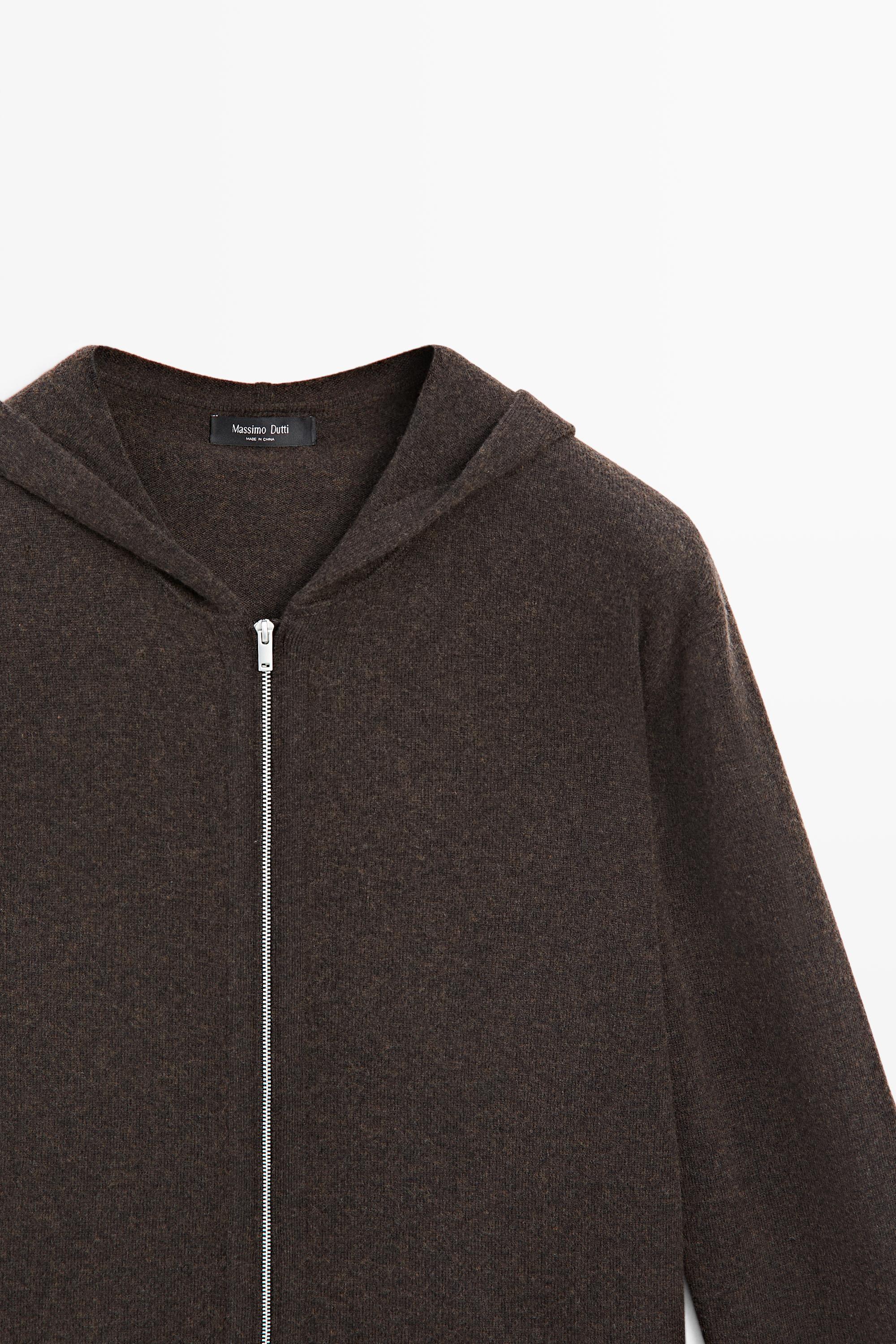 Wool-blend knit hooded cardigan
