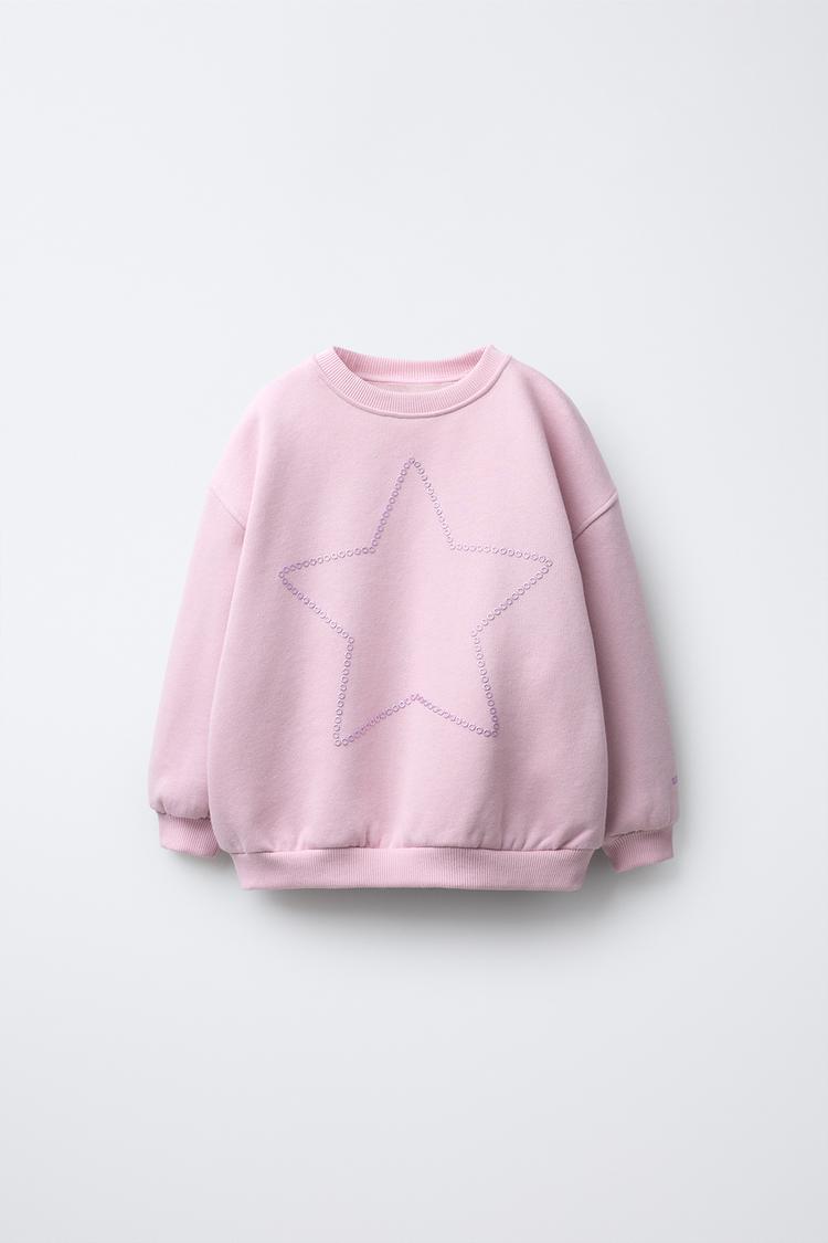 STAR EMBOSSED SHINY SWEATSHIRT Light mauve ZARA Spain