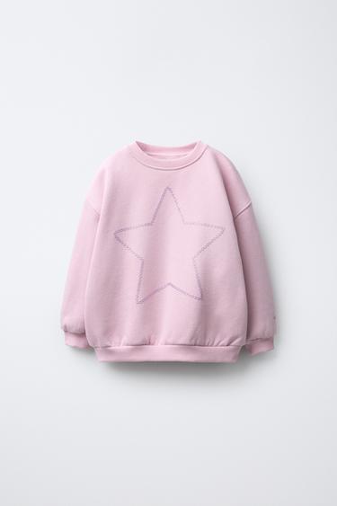 STAR EMBOSSED SHINY SWEATSHIRT - Light mauve by Zara