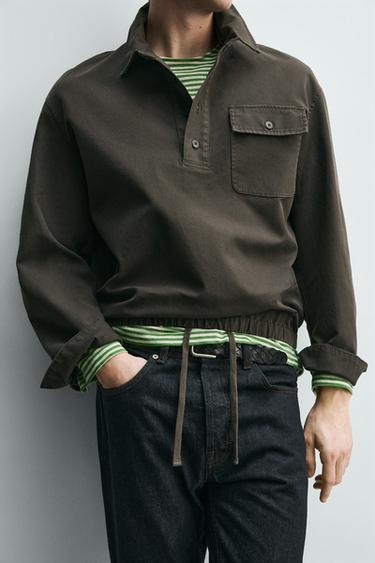 WASHED COTTON POLO OVERSHIRT - mink brown by Zara - Image 5
