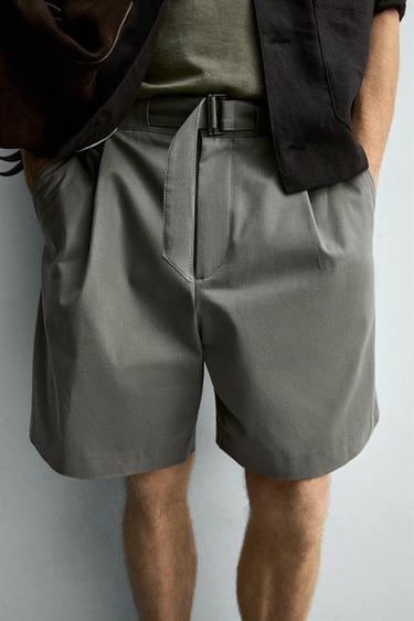 QUẦN SHORT RELAXED FIT XẾP LI KÈM THẮT LƯNG - Kaki từ Zara
