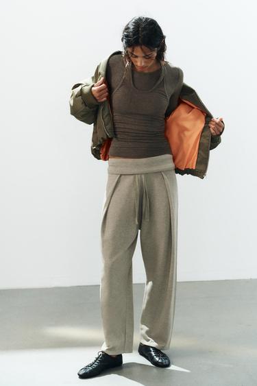 TURN-UP WAIST DRAWSTRING PANTS — Gray green 1