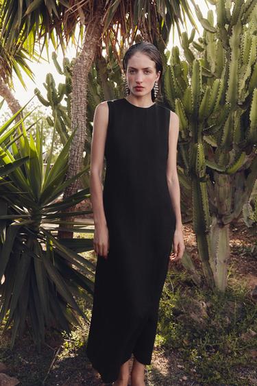 VESTIDO MIDI LINO 100% ZW COLLECTION - Negro de Zara