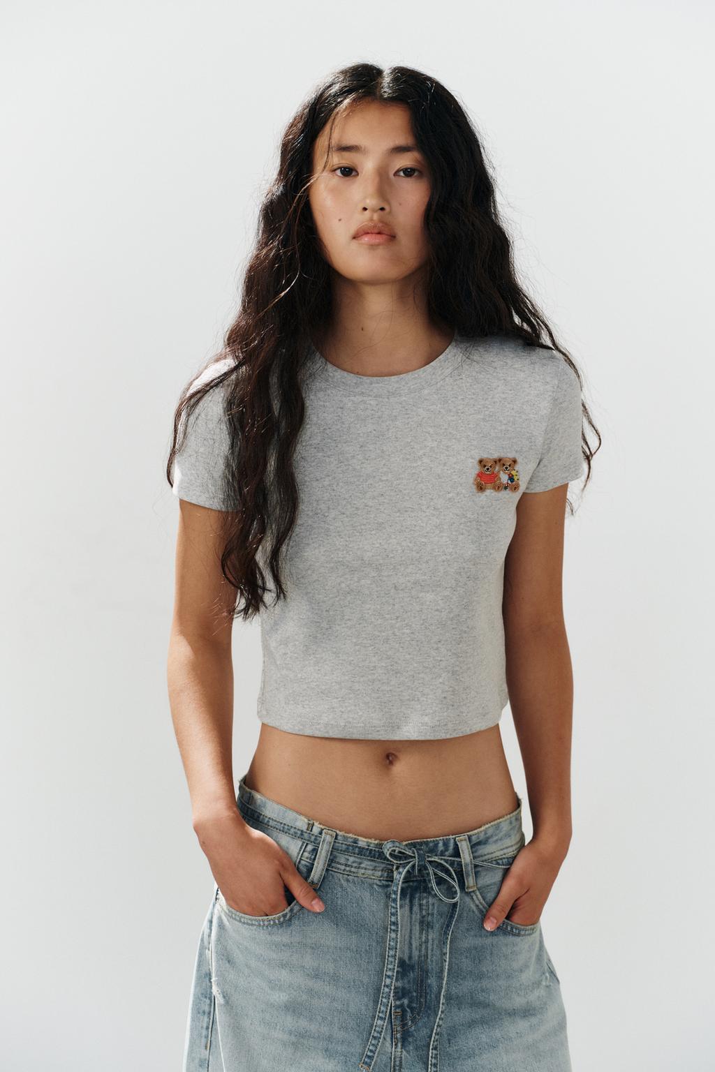 CROPPED BEAR EMBROIDERY T-SHIRT