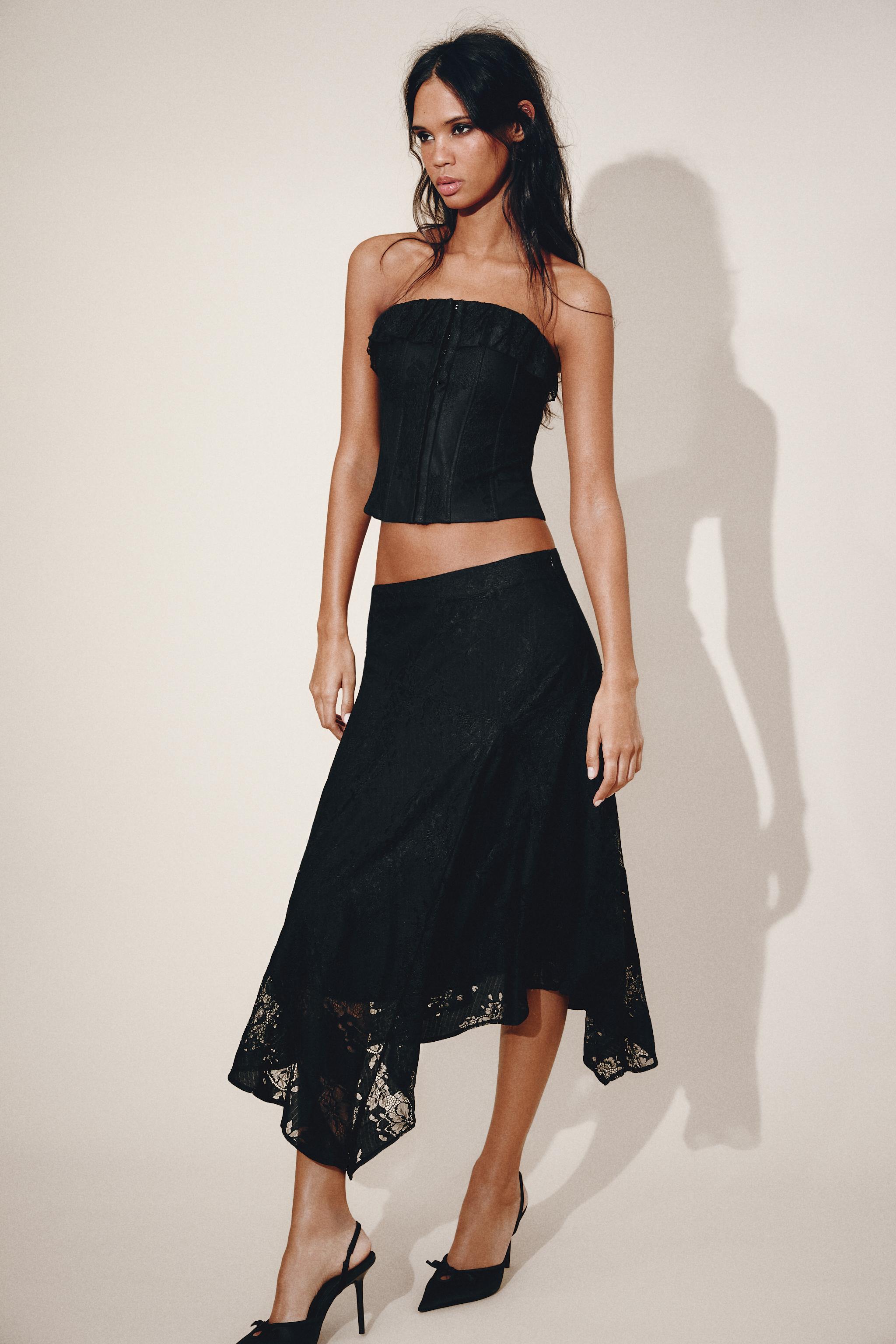 Asymmetric Lace Midi Skirt by Zara