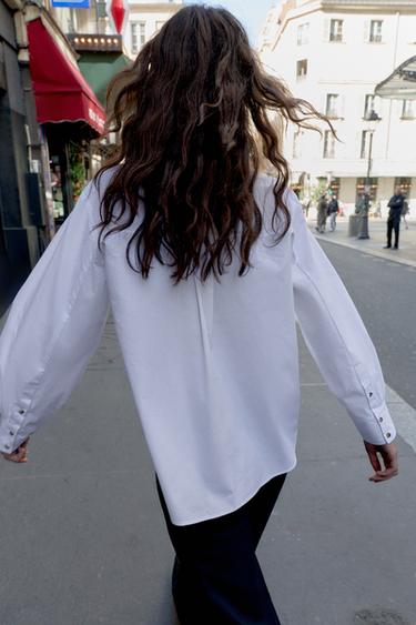 CHEMISE EN POPELINE À BOUTONS EN CONTRASTE - Blanc de Zara - Image 4