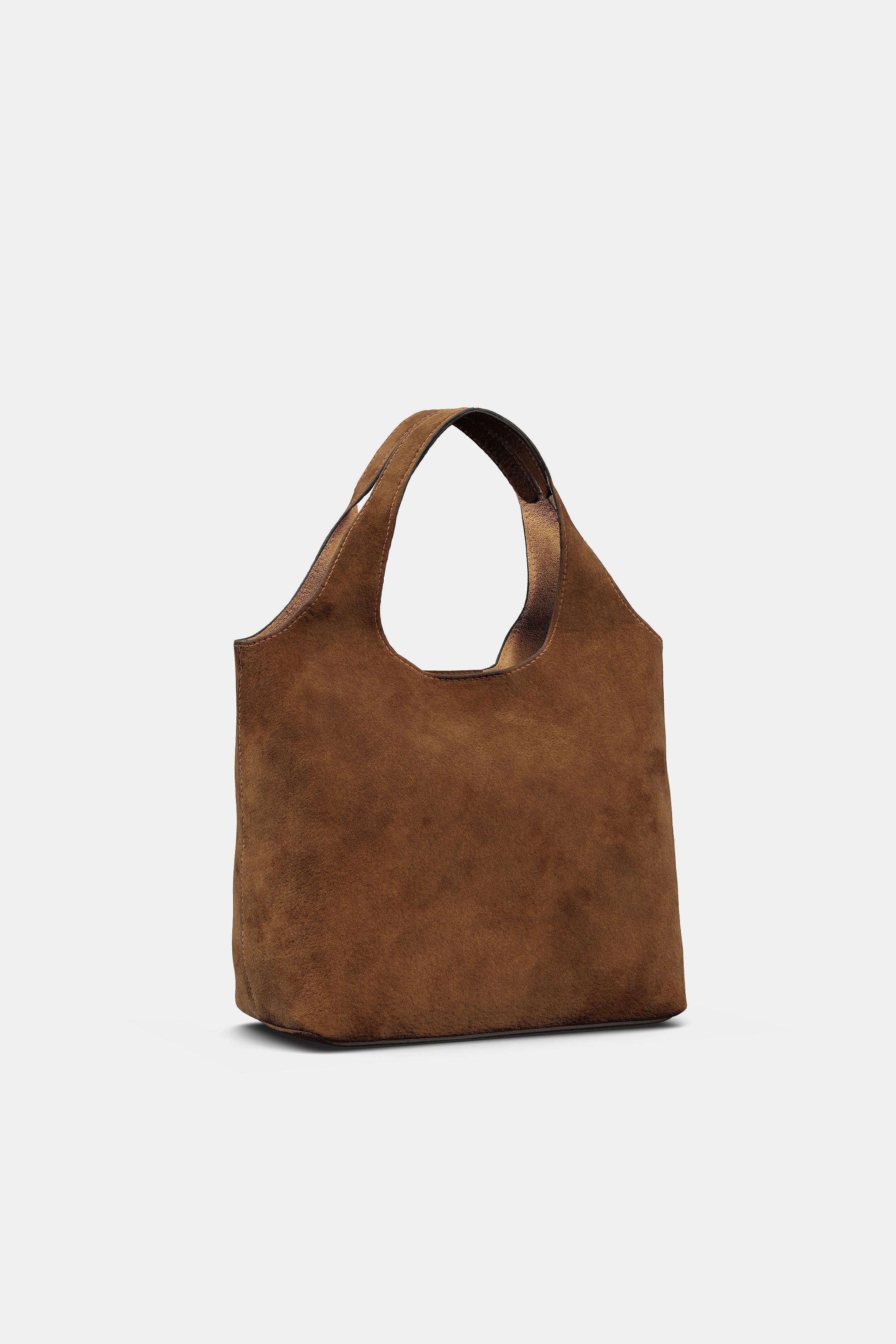 Zara LEATHER MINI SHOPPER - Brown