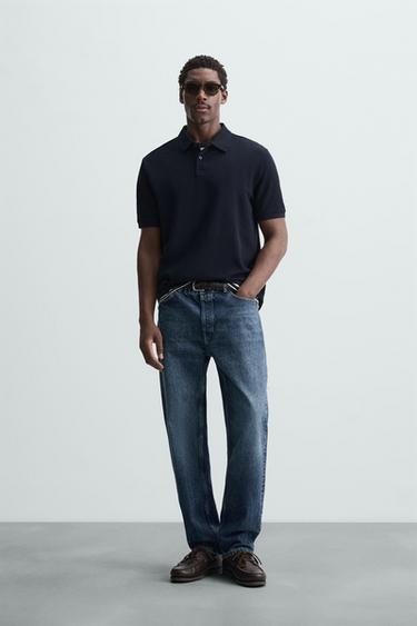 Zara REGULAR FIT TEXTURED POLO - Navy blue