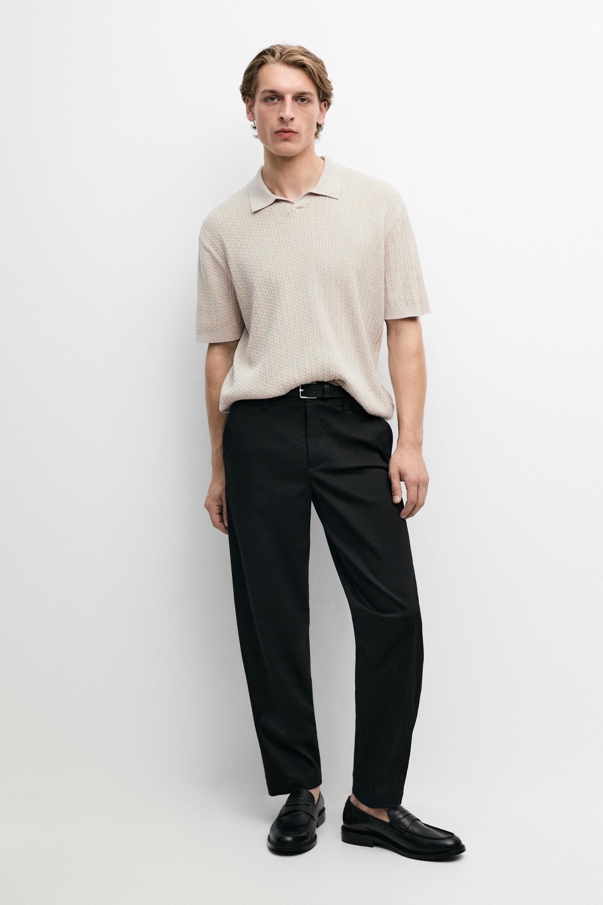 100% cotton cable-knit polo sweater — Beige
