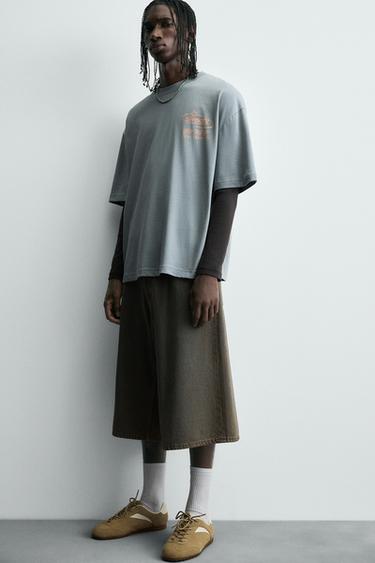T-SHIRT IMPRIMÉ DÉLAVÉ - Bleu ciel délavé de Zara - Image 4