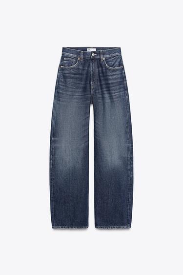 Zara TRF HIGH RISE STRAIGHT WIDE LEG JEANS - Navy blue