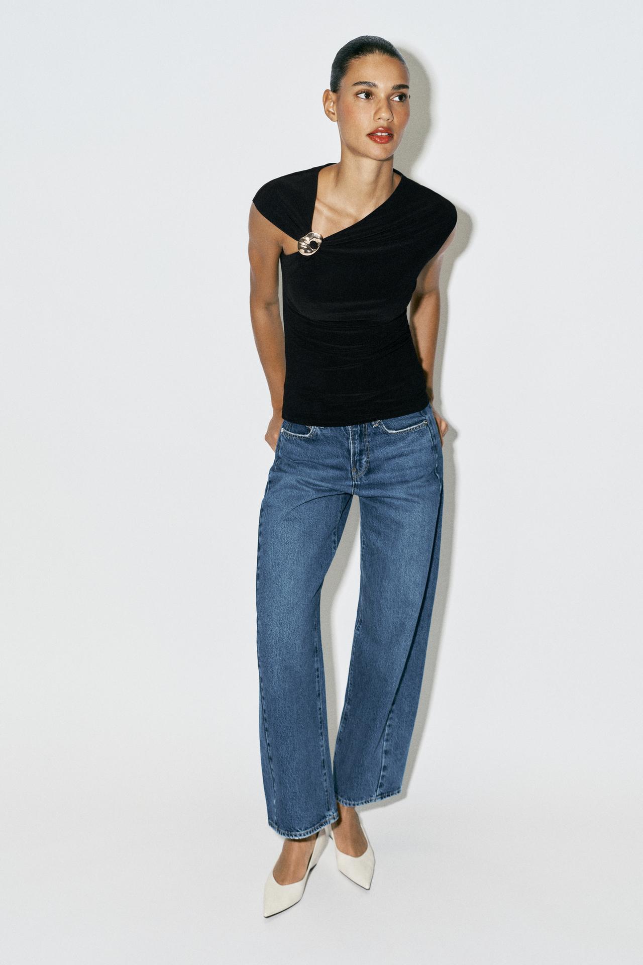 DRAPED TOP WITH HARDWARE — Black