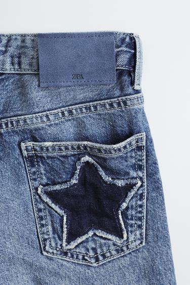 JEAN WIDE LEG À PIÈCES ÉTOILES - Bleu de Zara