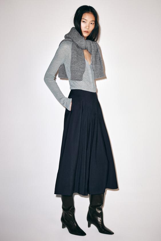 Zara MIDI SUKNJA ZW COLLECTION – mornarsko plava – Slika 0