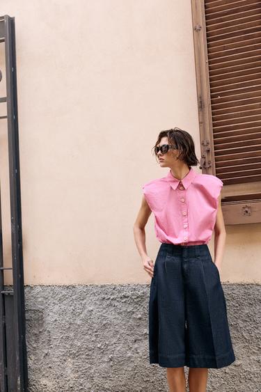 PUFF SLEEVE SHIRT - Pink / White by Zara