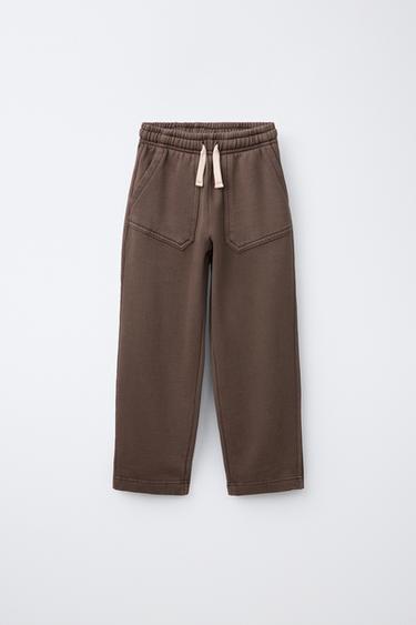 LABEL BARREL SWEATPANTS — Brown 1