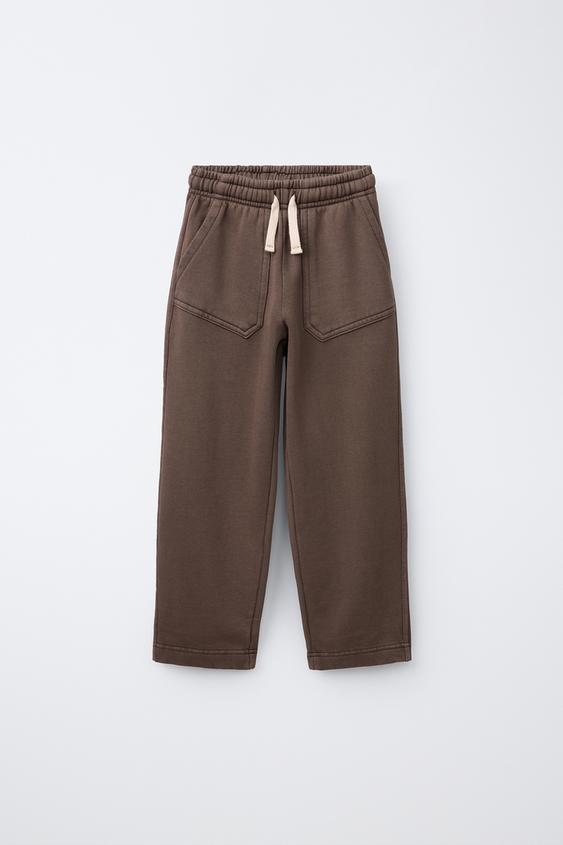BARREL PLUSH TROUSERS WITH LABEL - Brown by Zara - Image 0