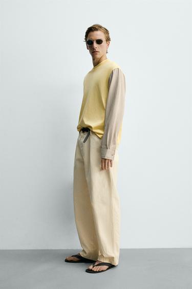 T-SHIRT RELAXED FIT À MANCHES EN CONTRASTE - Jaune clair de Zara - Image 3