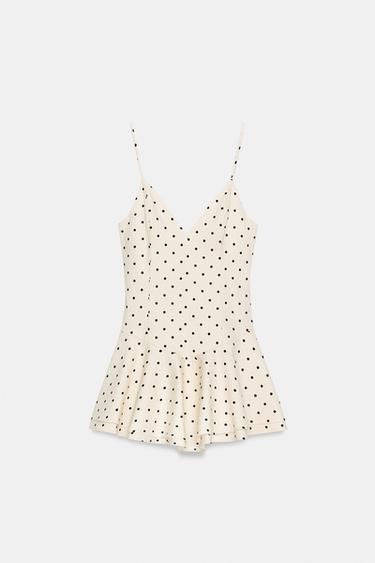 ROBE COMBINAISON COURTE À POIS - Écru / Noir de Zara - Image 2