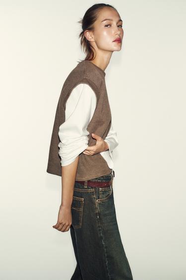 CONTRAST WAISTCOAT T-SHIRT - Ecru / Beige by Zara