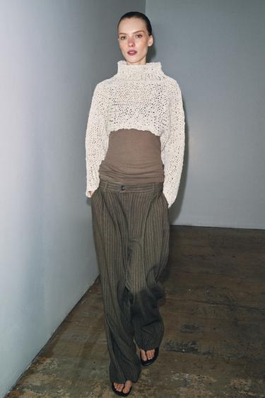 Zara ZW COLLECTION JACQUARD STRIPED PANTS - Mink