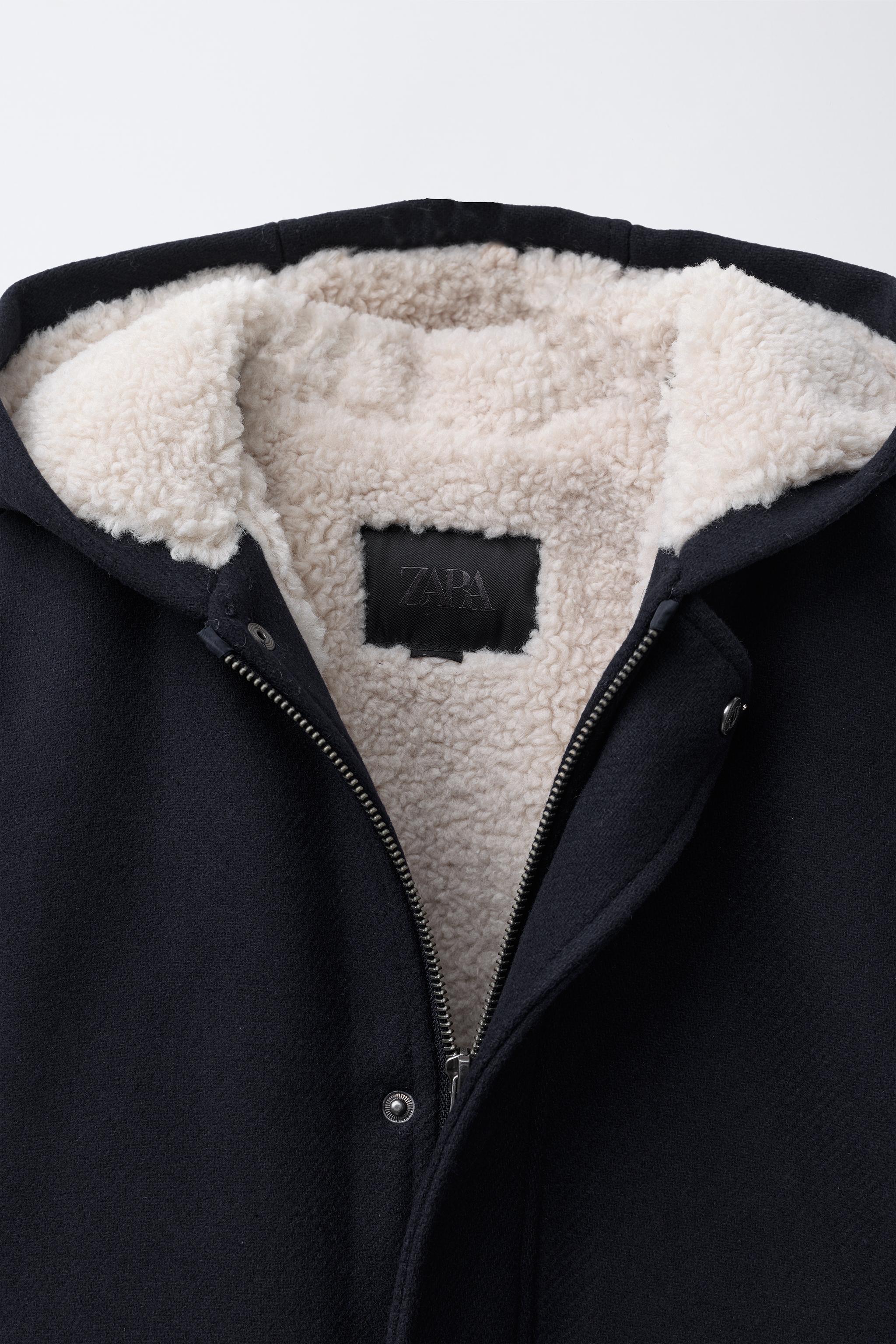 裏地が可愛い♡ ストフ　ボックスコート フェイクシープスキン裏地付きトレンチコート - ネイビーブルー