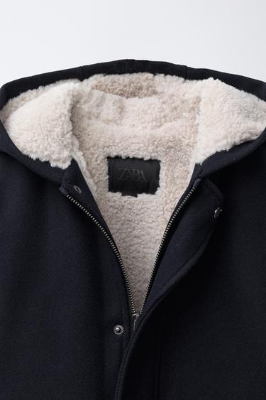DUFFLE COAT WITH FAUX SHEARLING LINING - Navy blue by Zara - Image 4