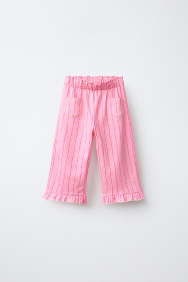 Zara CONTRASTING STRIPE PANTS - Chalk pink